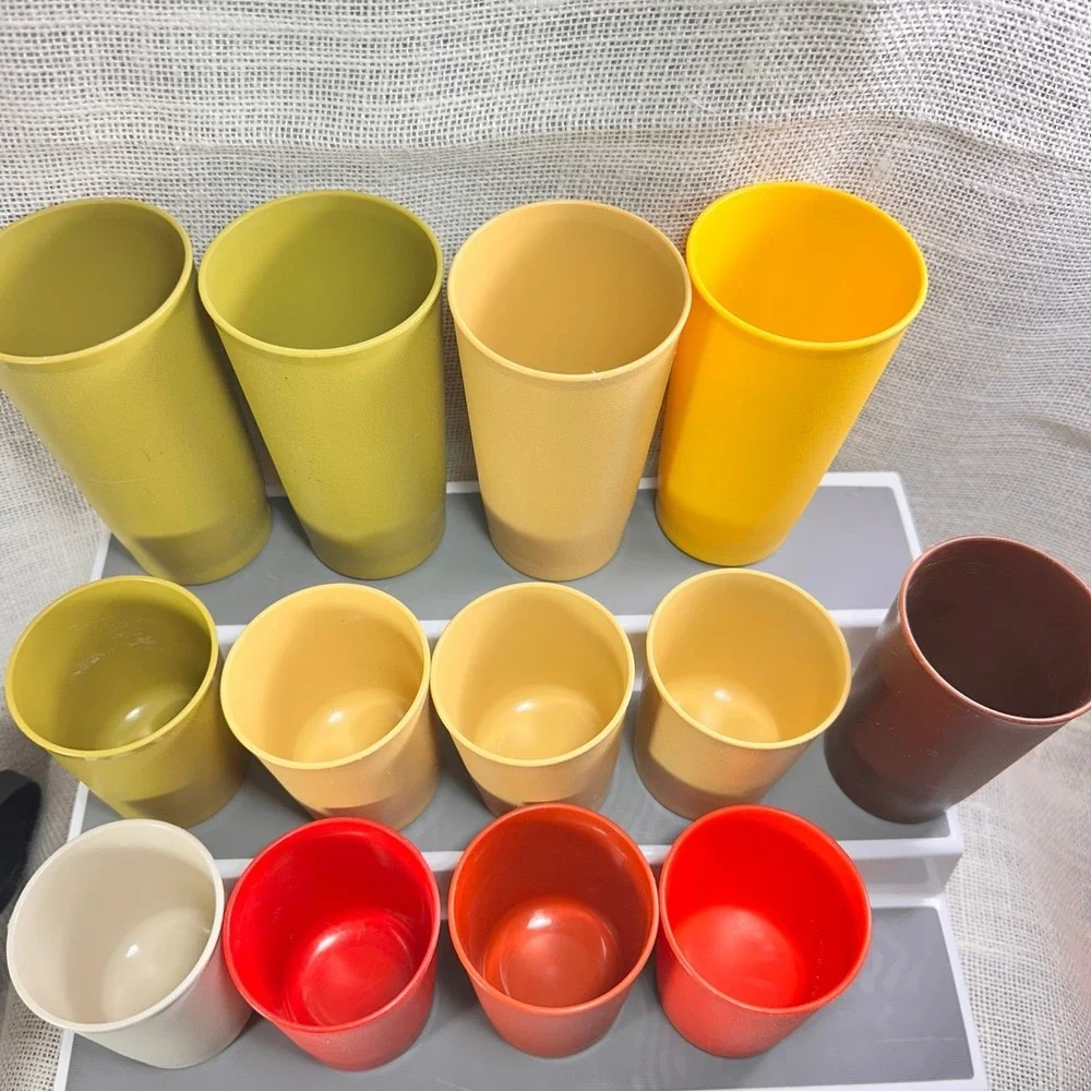 Vintage Tupperware Tumblers Mixed Lot 13 Harvest‎ Colors 16oz 8oz 873 1251 Cups